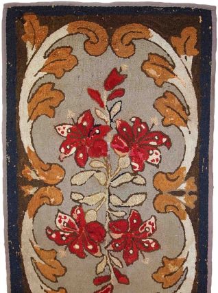 Tapis ancien Américain Hooked fait main, 1C672