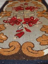 Tapis ancien Américain Hooked fait main, 1C672
