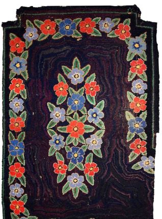 Tapis ancien Américain Hooked fait main, 1C677