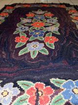 Tapis ancien Américain Hooked fait main, 1C677