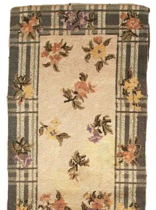 Tapis vintage Américain Hooked fait main, 1C701