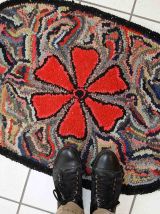 Tapis ancien Américain Hooked fait main, 1C702