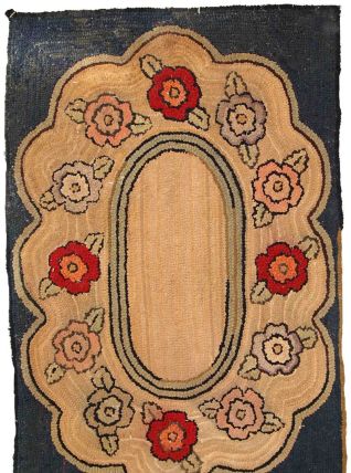 Tapis ancien Américain Hooked fait main, 1C703