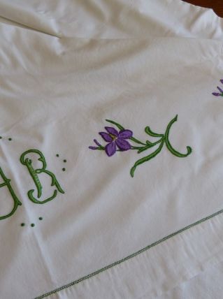 Drap brodé main métis pour lit 140 Blanc