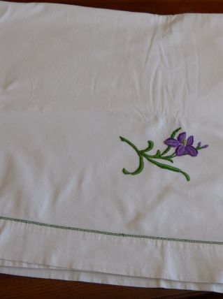 Drap brodé main métis pour lit 140 Blanc