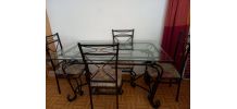 Table verre en fer forgé et ses 4 chaises