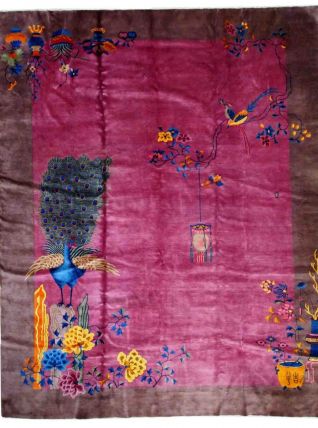 Tapis ancien Chinois Art Deco fait main, 1B885