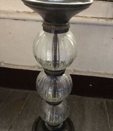 paire de bougeoirs laiton et verre