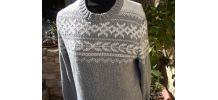 PULL NOEL OU NORVEGIEN VINTAGE T 42 MIXTE GRIS PALE ET BLANC
