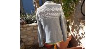 PULL NOEL OU NORVEGIEN VINTAGE T 42 MIXTE GRIS PALE ET BLANC