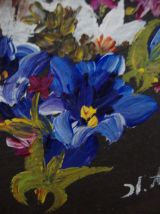 Peinture Huile sur ardoise signée (années 80)  25 cm x 16 cm