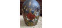 Ancienne cruche en terre cuite à deux anses (décor fleuri)