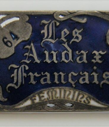 Broche argent massif émaillé AUDAX cyclisme féminin vintage