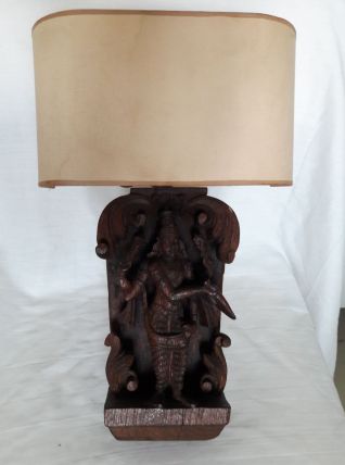 Ancienne applique bois sculpté divinité / Luminaire vintage