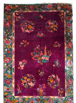 Tapis ancien Chinois Art Deco fait main, 1B870