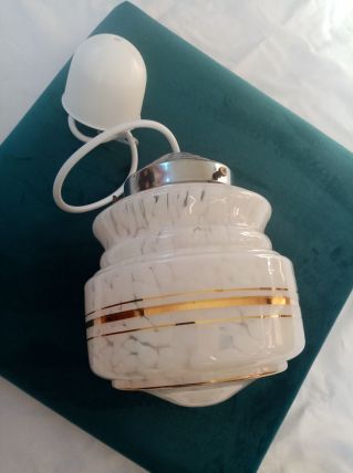 Lustre verre Clichy blanc filets dores