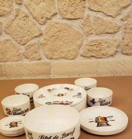 Service à fondue en faïence de Gien 6 assiettes et 5 bols