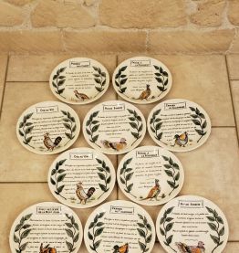 12 assiettes faïence de GIEN modèle recette gibier