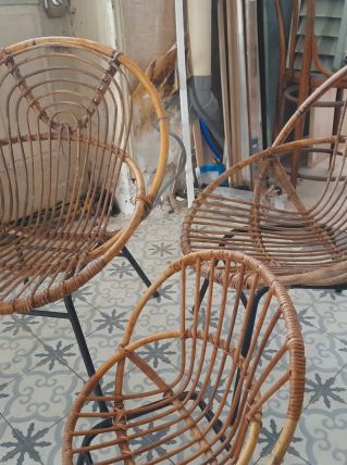 Fauteuils coques rotin vintage 