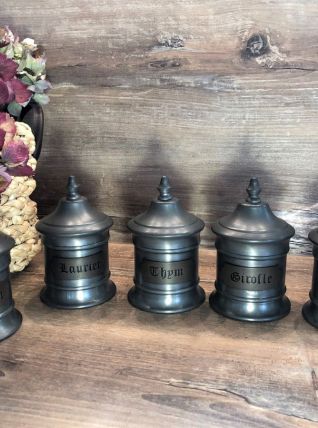 Série de 5 Pots à Epices - Etain 95% - Vintage - TBE