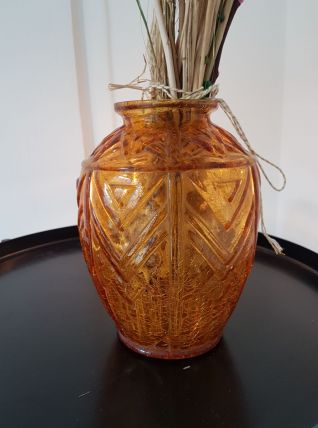 Vase en verre craquelé couleur caramel