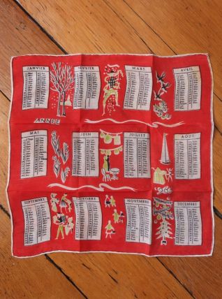 Mouchoir neuf motif calendrier 1963, rouge