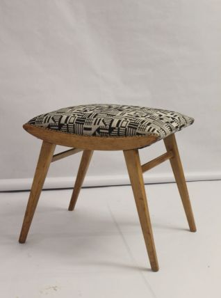 Tabouret vintage, tissu jacquard année 50/60 entièrement res