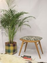 Tabouret vintage, tissu jacquard année 50/60 entièrement res