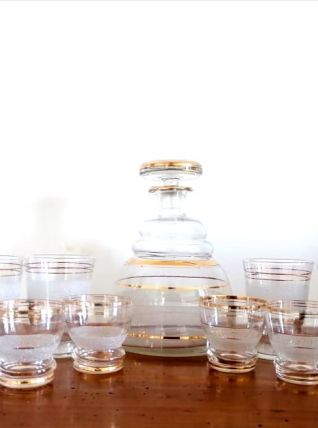 Service à liqueur verre givré 1950 