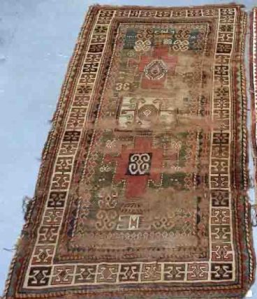 Tapis ancien Caucasien Kazak fait main, 1V06