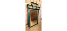 tres grand miroir bisoté ; bois peint  bleu canard 1930 styl