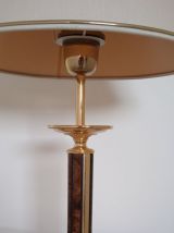 lampe en laiton doré et bois vintage 