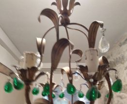 Lustre ancien pampille verte et blanche