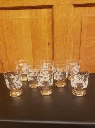 Lot de 8 verres vintage années 70 à liseré doré