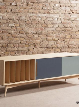Meuble TV / Enfilade en chêne avec rangements vinyles