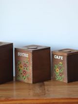 4 Boîtes à épices en bois vintage années 70