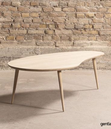Table basse haricot sur-mesure, avec 3 pieds en chêne massif