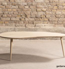 Table basse haricot sur-mesure, avec 3 pieds en chêne massif
