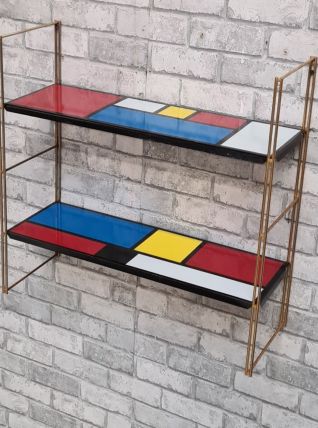 Etagere string style piet mondrian  montants or . rare  47x4