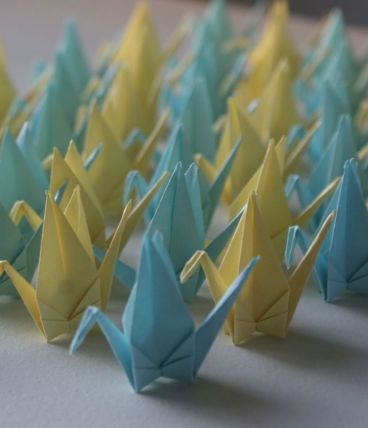 50 grues origami jaune, bleu mariage, fête, baptême