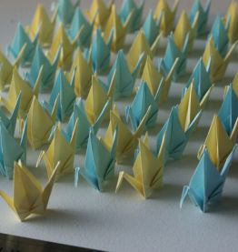50 grues origami jaune, bleu mariage, fête, baptême
