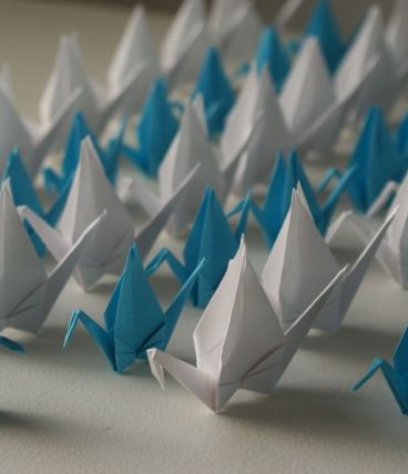 50 grues origami blanc, bleu mariage, fête, baptême