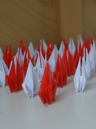 50 grues origami blanc et rouge mariage, fête, baptême, déco