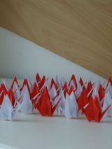 50 grues origami blanc et rouge mariage, fête, baptême, déco