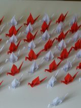 50 grues origami blanc et rouge mariage, fête, baptême, déco
