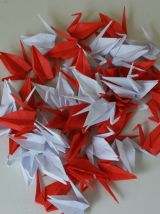 50 grues origami blanc et rouge mariage, fête, baptême, déco