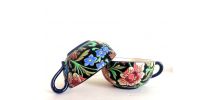 Tasses émaux de Longwy pivoines, vers 1900 