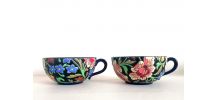 Tasses émaux de Longwy pivoines, vers 1900 