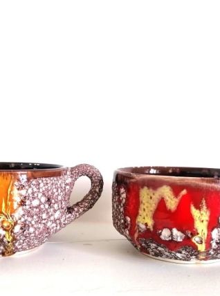 Tasses Vallauris céramique fat lava 1960