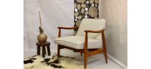 Fauteuil GFM-87 Juliusz Kedziorek 1960. Tissu beige chiné.